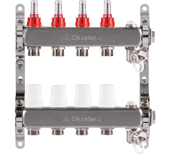 Изображение товара Блок коллекторный OKSELER с расходомерами, дренажным краном и краном Маевского, 4 вых., 1x3/4EK Oks00314
