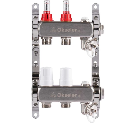 Изображение товара Блок коллекторный OKSELER с расходомерами, дренажным краном и краном Маевского, 2 вых., 1x3/4EK Oks00312