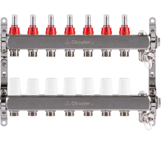 Изображение товара Блок коллекторный OKSELER  с расходомерами, дренажным краном и краном Маевского, 7 вых., 1x3/4EK Oks00317