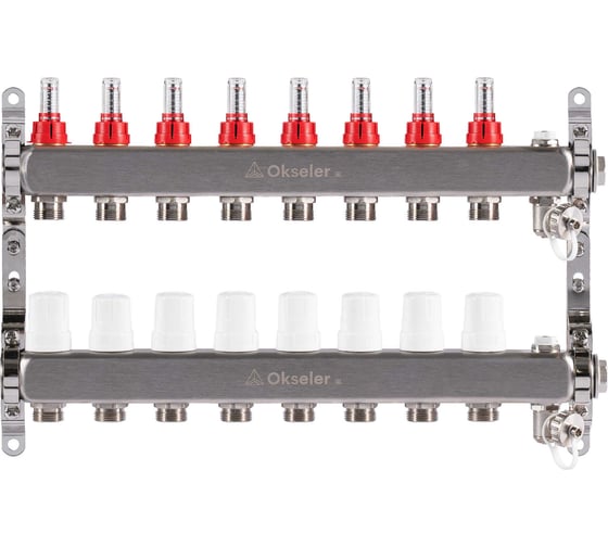 Изображение товара Блок коллекторный OKSELER  с расходомерами, дренажным краном и краном Маевского, 8 вых., 1x3/4EK Oks00318