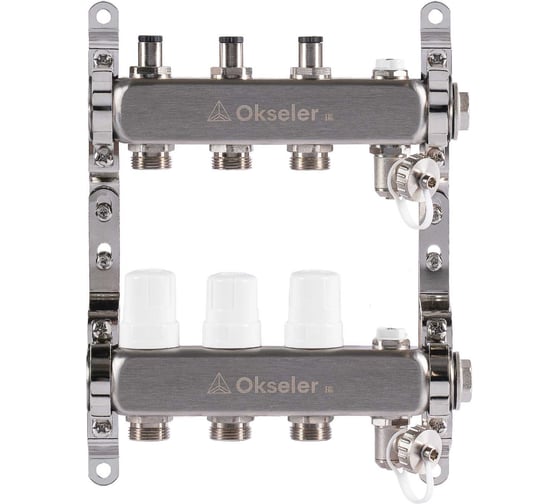 Изображение товара Блок коллекторный OKSELER  с регулировочными клапанами, c дренажным краном и краном Маевского, 3 вых.,1x3/4EK Oks00302