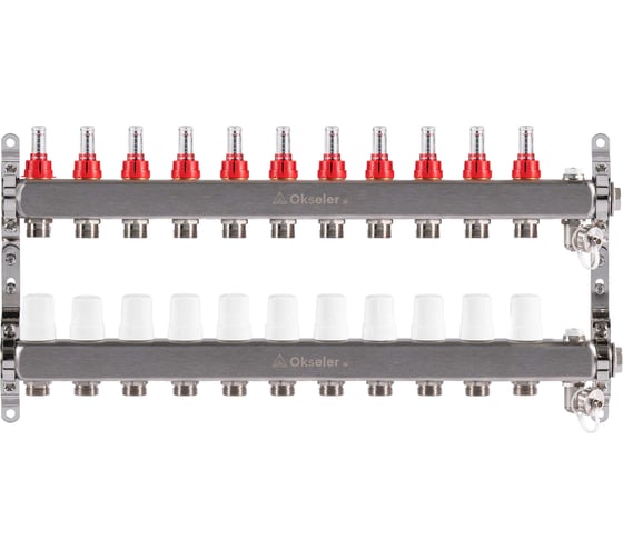Изображение товара Блок коллекторный OKSELER  с расходомерами, дренажным краном и краном Маевского. 11 вых., 1x3/4EK Oks00321