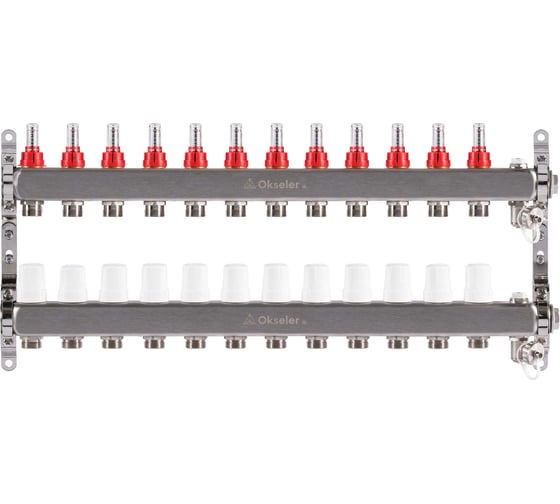 Изображение товара Блок коллекторный OKSELER  с расходомерами, дренажным краном и краном Маевского. 12 вых., 1x3/4EK Oks00322