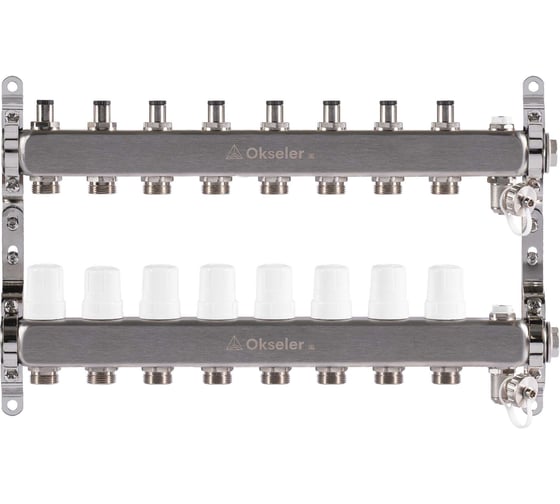 Изображение товара Блок коллекторный OKSELER  с регулировочными клапанами, c дренажным краном и краном Маевского, 8 вых.,1x3/4EK Oks00307