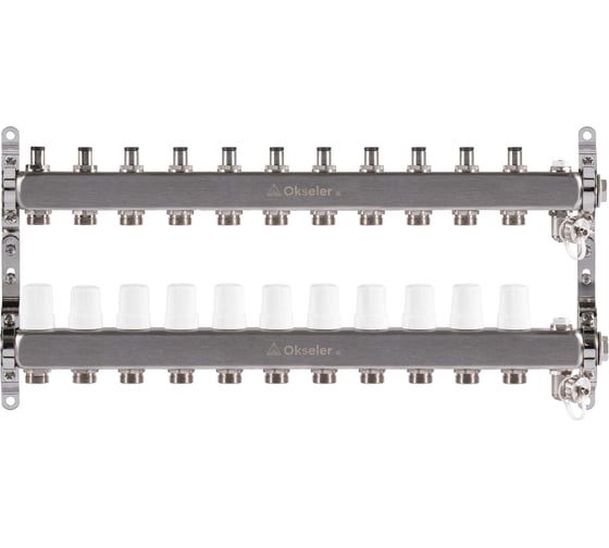 Изображение товара Блок коллекторный OKSELER  с регулировочными клапанами, c дренажным краном и краном Маевского. 11 вых.,1x3/4E Oks00310