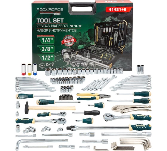 Изображение товара Набор инструментов Rockforce 142+6 предметов 1/4, 3/8, 1/2 (6гр.) RF LIGHT-41421+6(65586)