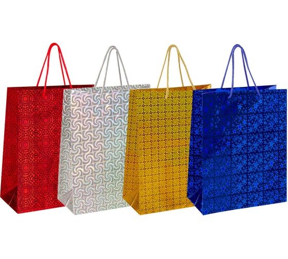 Изображение товара Пакет подарочный Золотая сказка 26x13x32см (L), 4шт, голография, ассорти 4 цвета, 609734