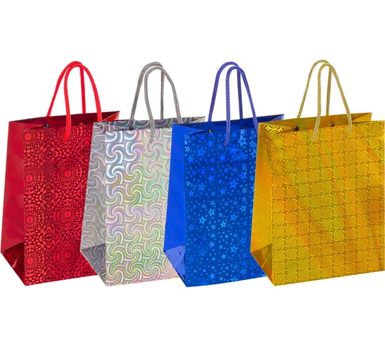 Изображение товара Пакет подарочный Золотая сказка 18x10x23см (M), 10шт, голография, ассорти 4 цвета, 609733