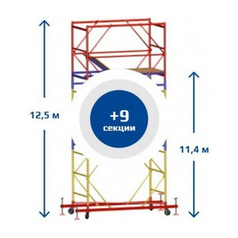 Изображение товара Вышка-тура Sebmet ВСР-3 1,2x1,6 м модульная с колесами и винтовыми опорами