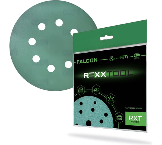 Изображение товара Шлифовальный круг абразивный на липучке REXXTOOL FALCON 125мм, 8 отв., 10 штук, P320 RXT-FALCON-125-8-320