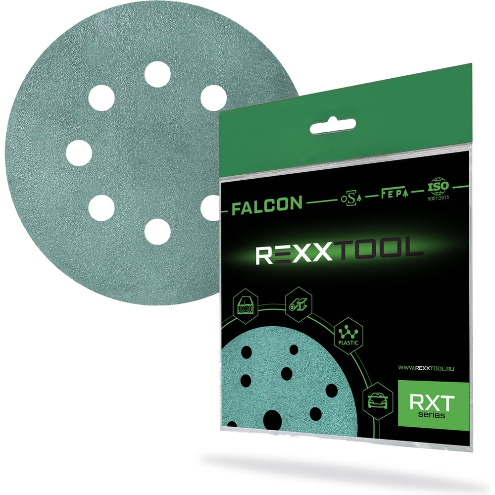 Изображение товара Шлифовальный круг абразивный на липучке REXXTOOL FALCON 125мм 8 отверстий P80 10 шт