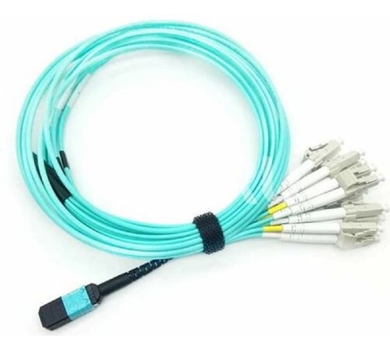 Изображение товара Сборка кабельная TopLan MPO-08LC, 8 волокон OM3, низкие потери, LSZH, 5 м, аква TOP-12M-08LC/OM3-5.0