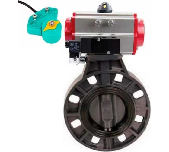 Изображение товара Затвор DN.ru НПВХ-НПВХ-E-2W-Fb-ISO Дн150 Ру10 пневмопривод, пневмораспределитель, магнитнитный переключатель D050-83706