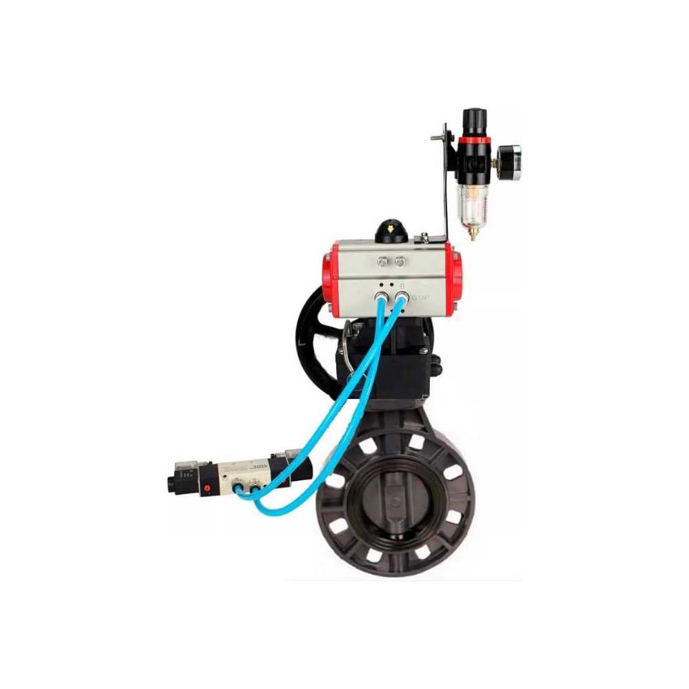 Изображение товара Затвор DN.ru НПВХ-НПВХ-E-2W-Fb-ISO Дн150 Ру10 с пневмоприводом