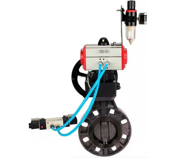 Изображение товара Затвор DN.ru НПВХ-НПВХ-E-2W-Fb-ISO Дн150 Ру10 пневмопривод, пневмораспределитель, дублёр, БПВ D050-83552