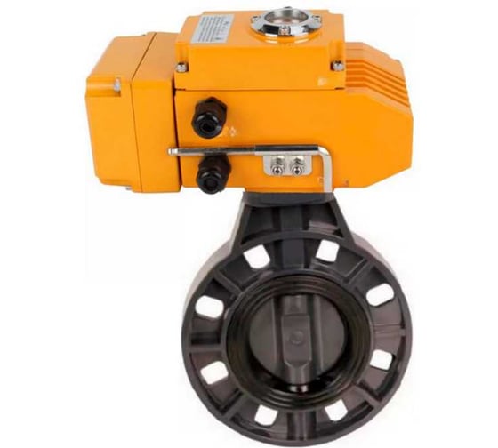 Изображение товара Затвор DN.ru НПВХ-НПВХ-E-2W-Fb-ISO Дн200 Ру10, электропривод QT-030 220В (0-10В) D050-84045