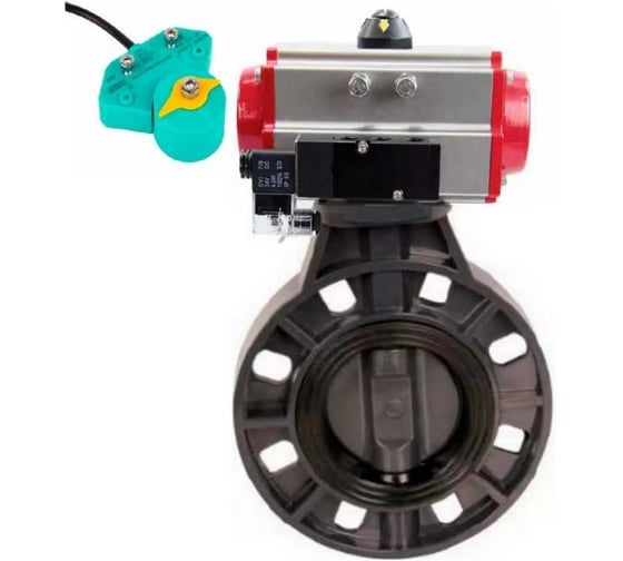 Изображение товара Затвор DN.ru НПВХ-НПВХ-E-2W-Fb-ISO Дн50 Ру10 пневмопривод, пневмораспределитель, магнитный переключатель D050-83897