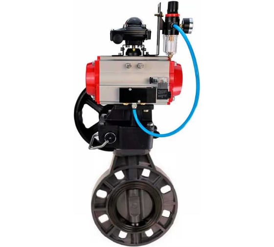 Изображение товара Затвор DN.ru НПВХ-НПВХ-E-2W-Fb-ISO Дн50 Ру10 пневмопривод, пневмораспределитель, дублёр, БКВ D050-83589