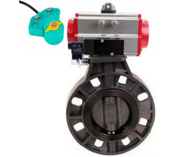 Изображение товара Затвор DN.ru НПВХ-НПВХ-E-2W-Fb-ISO Дн80 Ру10 пневмопривод, пневмораспределитель, магнитный переключатель D050-83710