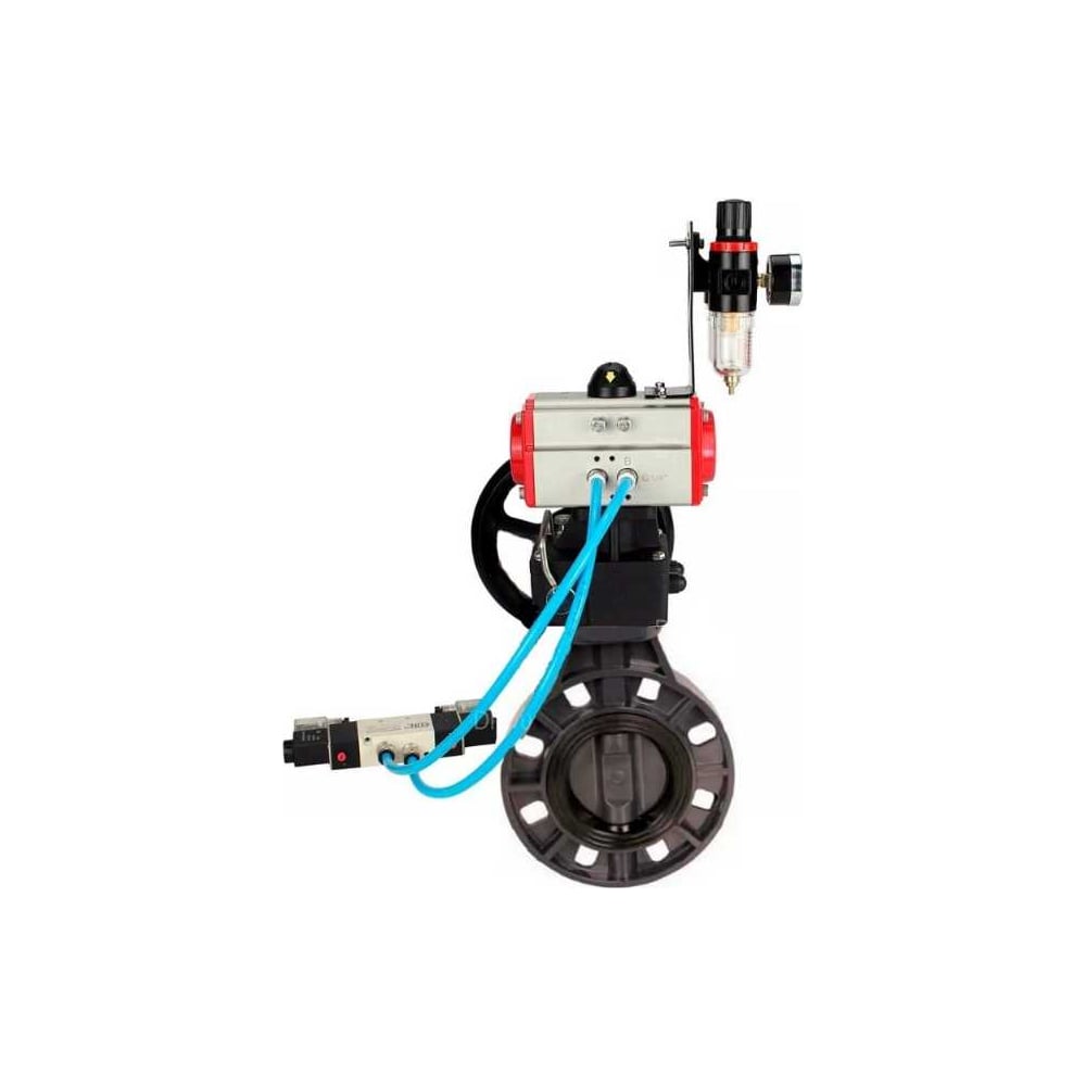 Изображение товара Затвор DN.ru НПВХ-НПВХ-E-2W-Fb-ISO Дн80 Ру10 с пневмоприводом