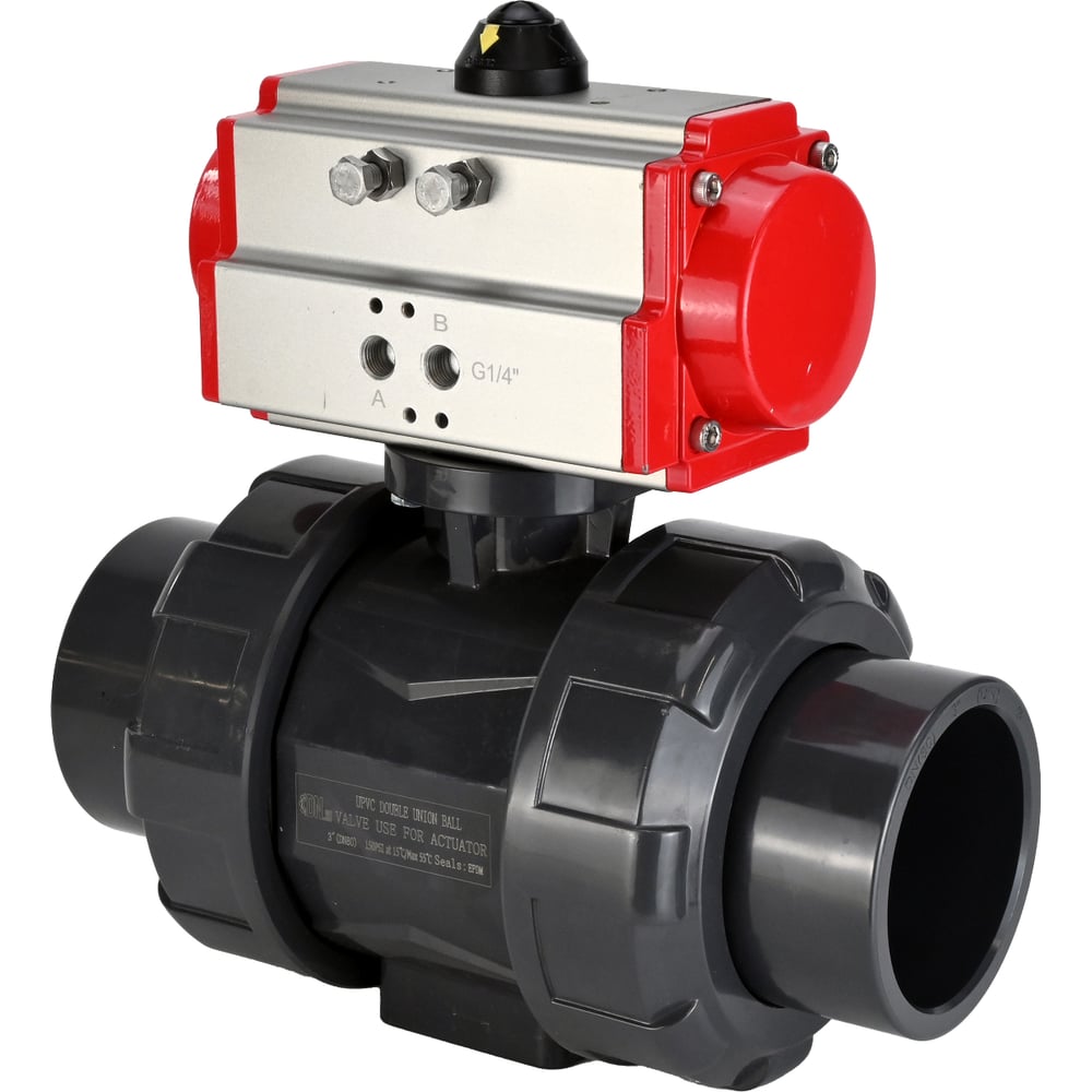 Изображение товара Кран шаровой НПВХ Ду65 с пневмоприводом DN.ru 45°C