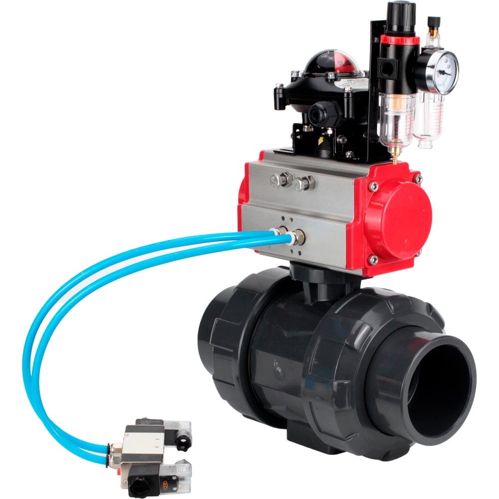 Изображение товара Кран шаровой НПВХ-НПВХ с пневмоприводом Ду15 Ру10 DN.ru D160-67577