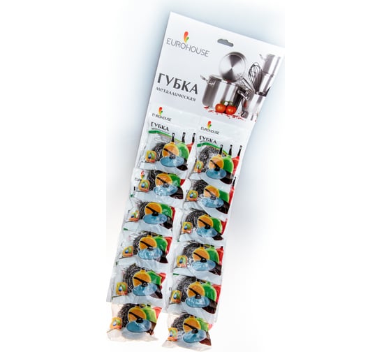 Изображение товара Металлическая губка EUROHOUSE спираль, 12 шт, на картонной карте 3598