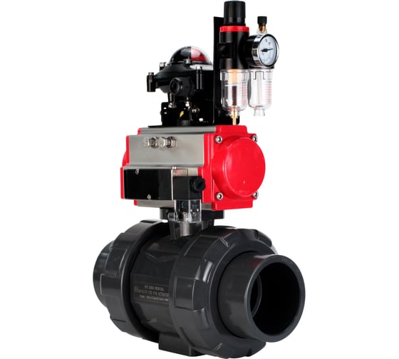 Изображение товара Кран шаровой НПВХ-НПВХ-E-FP-GRM-ISO Ду15 Ру10 DN.ru с пневмоприводом, пневмораспределителем, БПВ, БКВ D160-67325
