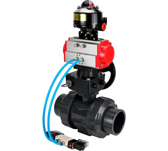 Изображение товара Кран шаровой НПВХ-НПВХ-E-FP-GRM-ISO Ду65 Ру10 DN.ru с пневмоприводом, пневмораспределителем, БКВ, ручным дублером D160-67223