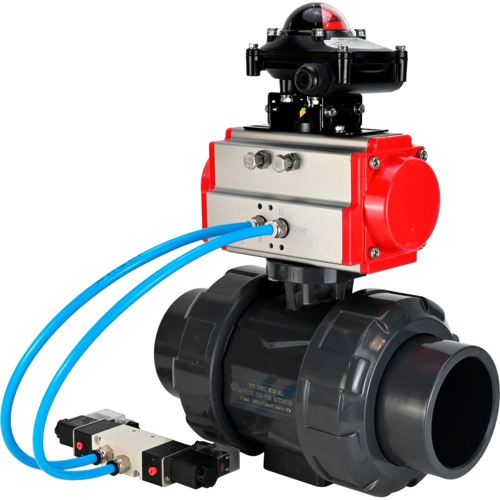 Изображение товара Кран шаровой из НПВХ DN15 с пневмоприводом и клеевым соединением