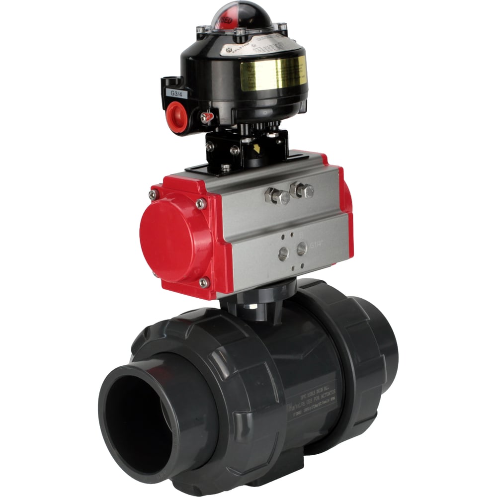 Изображение товара Кран шаровой НПВХ Ду100 Ру10 с пневмоприводом БКВ D160-67045