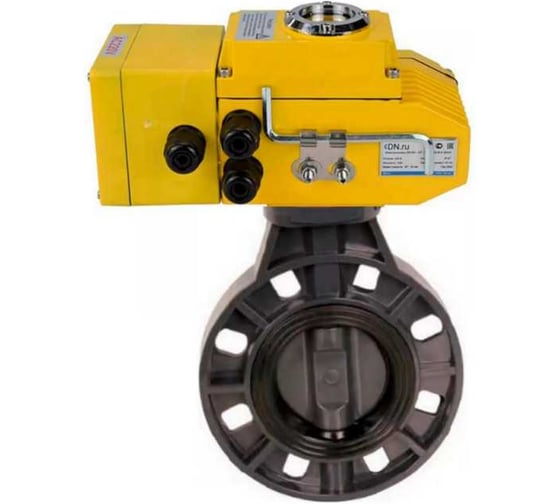 Изображение товара Затвор DN.ru НПВХ-НПВХ-E-2W-Fb-ISO Дн65 Ру10, электропривод QT-005 220В (0-10В) D050-84040