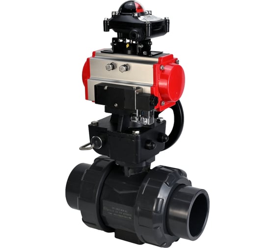 Изображение товара Кран шаровой НПВХ-НПВХ-E-FP-GRM-ISO Ду80 Ру10 DN.ru с пневмоприводом, пневмораспределителем, БКВ, ручным дублером D160-67116