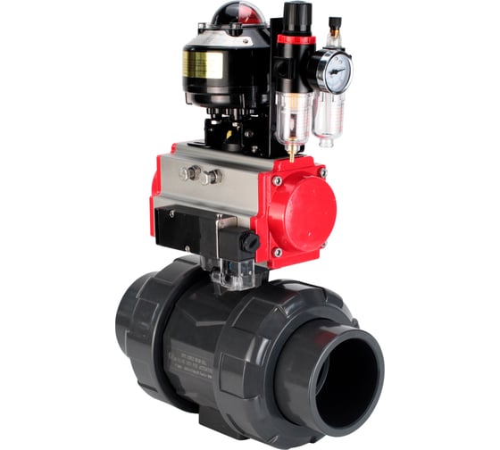 Изображение товара Кран шаровой НПВХ-НПВХ-E-FP-GRM-ISO Ду15 Ру10 DN.ru с пневмоприводом, пневмораспределителем, БПВ, БКВ D160-67460