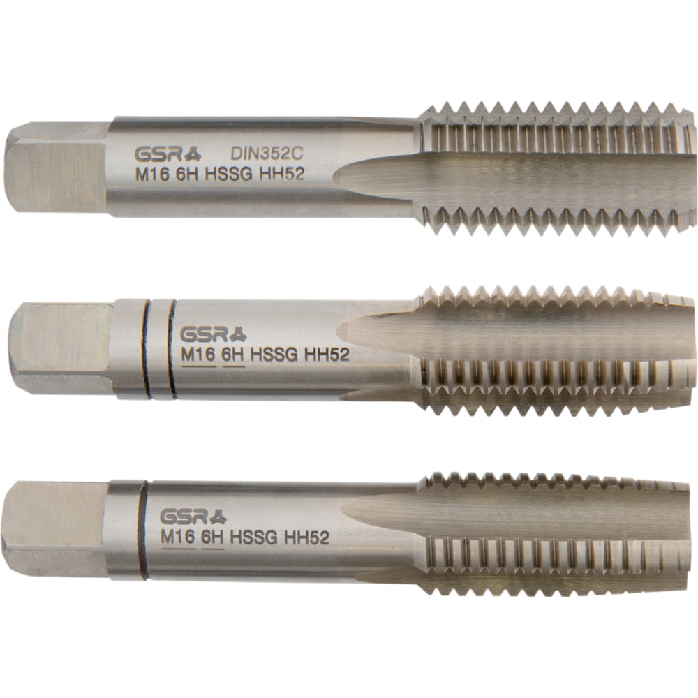 Изображение товара Набор ручных метчиков GSR M16x2 HSSG DIN 352, 3 шт для глухих и сквозных отверстий