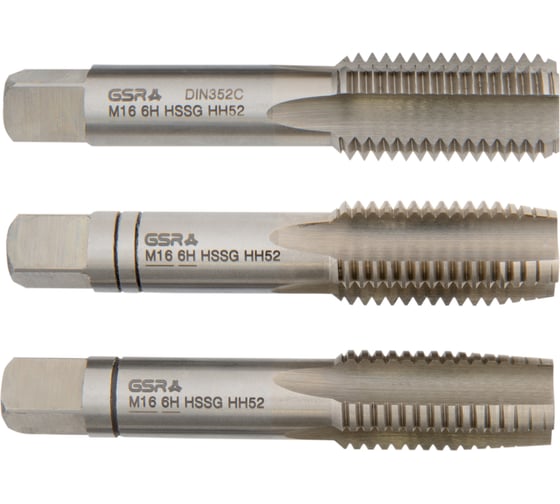 Изображение товара Ручные метчики GSR M16х2 HSSG DIN352 6H набор 3 шт для глухих и сквозных отверстий  B00105270