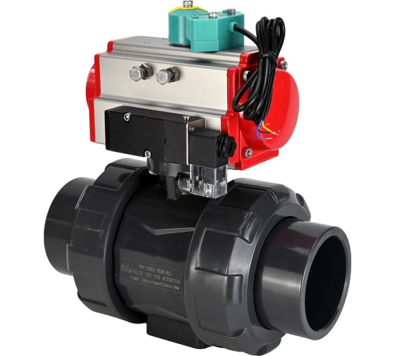 Изображение товара Кран шаровой НПВХ-НПВХ-E-FP-GRM-ISO Ду100 Ру10 DN.ru с пневмоприводом, пневмораспределителем, магнитным переключателем D160-66505