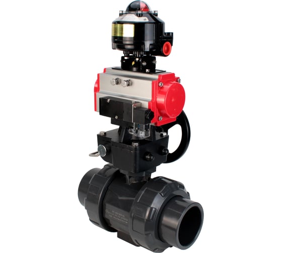 Изображение товара Кран шаровой НПВХ-НПВХ-E-FP-GRM-ISO Ду20 Ру10 DN.ru с пневмоприводом, пневмораспределителем, БКВ, ручным дублером D160-67155