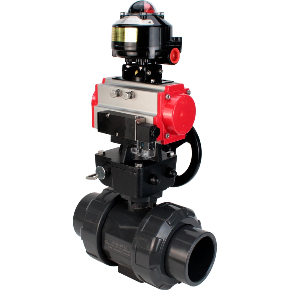 Изображение товара Кран шаровой НПВХ-НПВХ Ду50 Ру10 DN.ru с пневмоприводом и пневмораспределителем