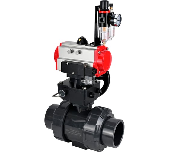 Изображение товара Кран шаровой НПВХ-НПВХ-E-FP-GRM-ISO Ду40 Ру10 DN.ru с пневмоприводом, пневмораспределителем, БПВ, ручным дублером D160-67716