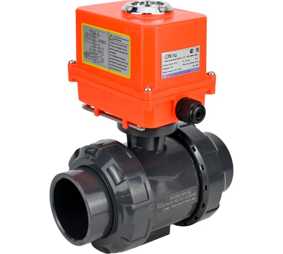 Изображение товара Кран шаровой НПВХ-НПВХ-E-FP-GRM-ISO Ду25 Ру10 DN.ru с электроприводом QT-003-MINI 220В D160-65160