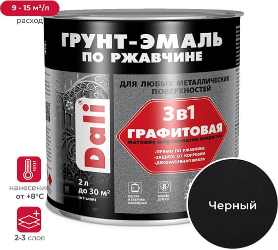 Изображение товара Графитовая грунт-эмаль по ржавчине DALI 3 в 1 черная, 2 л 221470
