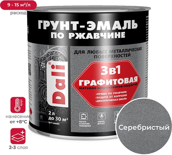 Изображение товара Грунт-эмаль по ржавчине DALI 3 в 1 Графитовая серебристая, 2 л 221466