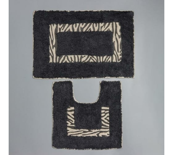 Изображение товара Набор ковров Доляна Зебра 40х40, 40х60, черный, 900 г/м2, 100% хлопок, 2 шт 5017599
