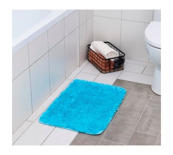 Изображение товара Коврик для ванны Доляна Пушистик овальный, 40х60 см, лазурный 1207613