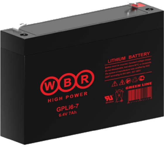 Изображение товара Аккумуляторная батарея литиевая WBR LiFePO4 GPLi6-7 6,4В 7 Ач УТ-00002393