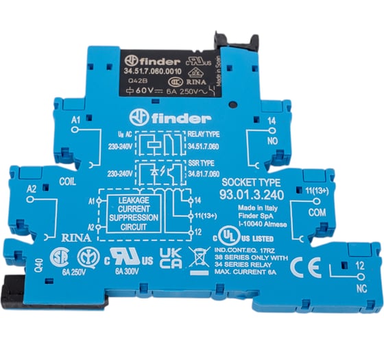 Изображение товара Интерфейсный модуль реле Finder, 1 CO конт. 6а 230-240в Ac, винт. зажимы, 385132400060