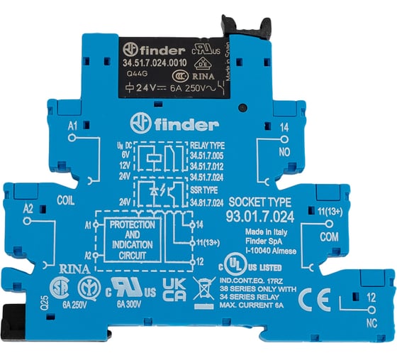 Изображение товара Интерфейсный модуль реле Finder, 1 CO конт. 6а = 24в чувст. пост. тока, винт. зажимы, 385170240050