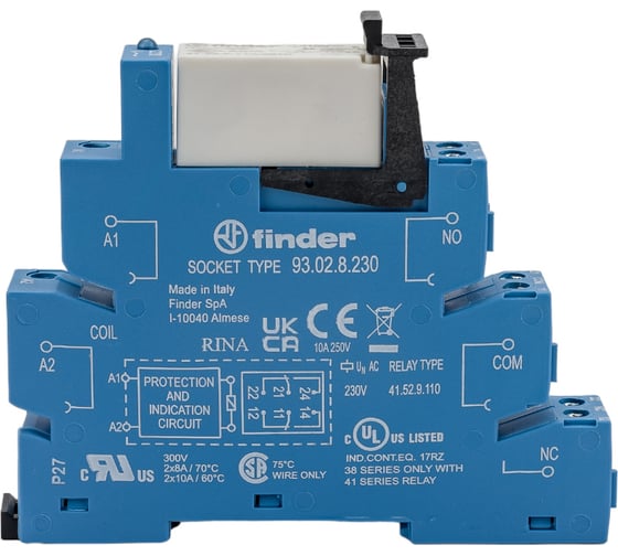 Изображение товара Интерфейсный модуль реле Finder, 2 перекидных контакта 8А 230В AC, винтовые зажимы, 385282300060