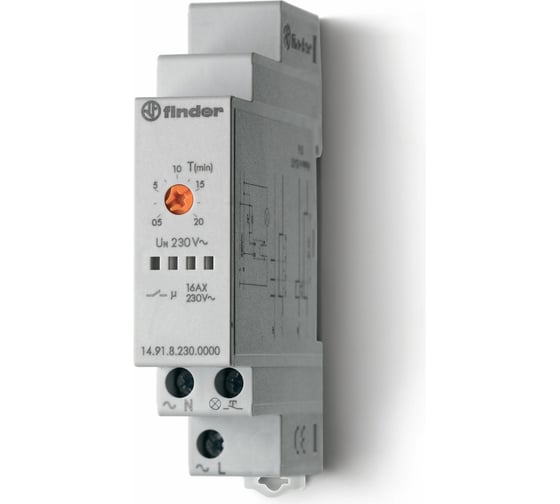 Изображение товара Электронный лестничный таймер Finder 1НО контакт 16А, 230В AC, 149182300000
